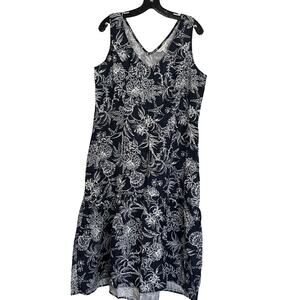 Garnet Hill Heavy Weight European Flax Linen Drop Waist Midi Sundress Size L NWT